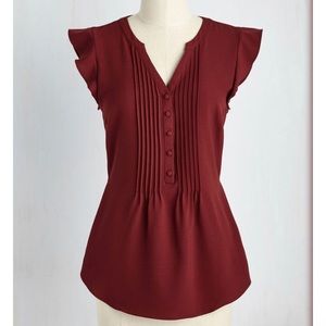 ModCloth Button Blouse: Wine Small